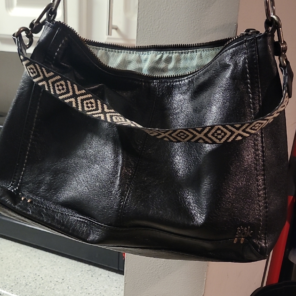 The Sak Black Crossbody Bag with Patterned Strap